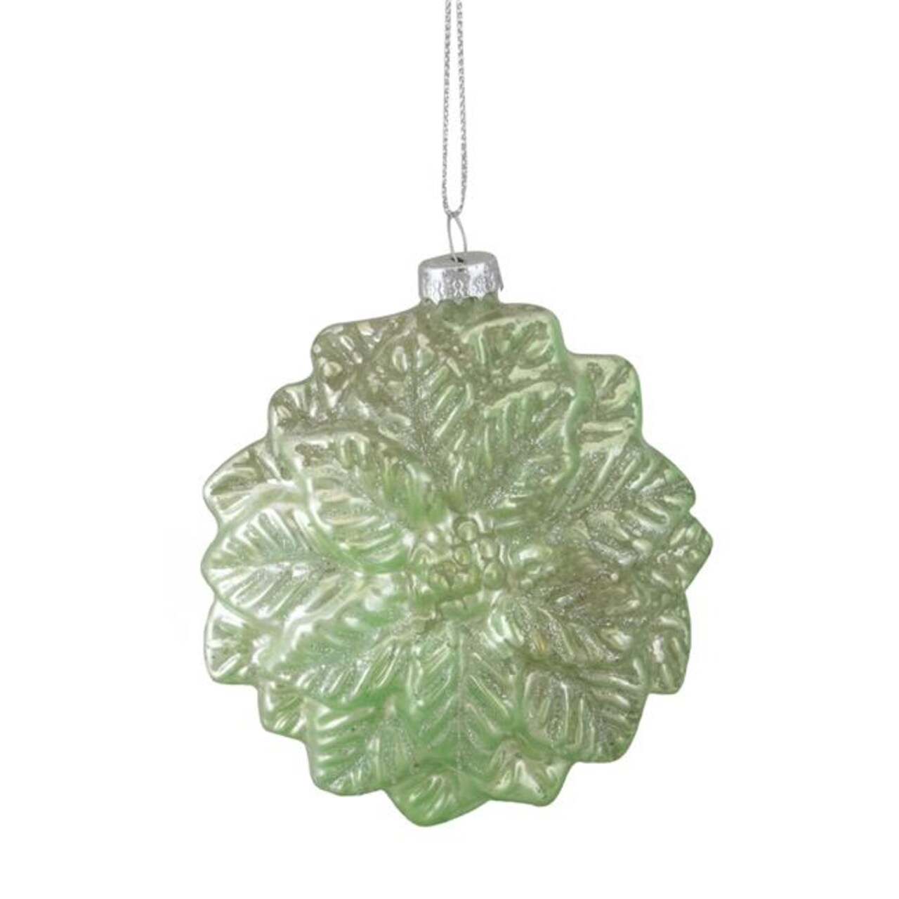 NorthLight 34294729 3.75 in. Glittered Poinsettia Flower Glass Christmas Ornament, Green